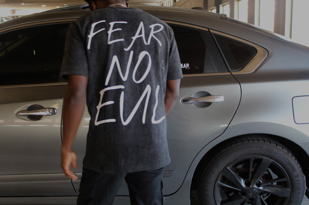 Grey Fear No Evil Acid Wash T-shirt